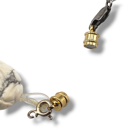 Howlite Scarab Bead Collar Necklace Egyptian Revival Beetle 925 Closure Heavy - Picture 12 of 12